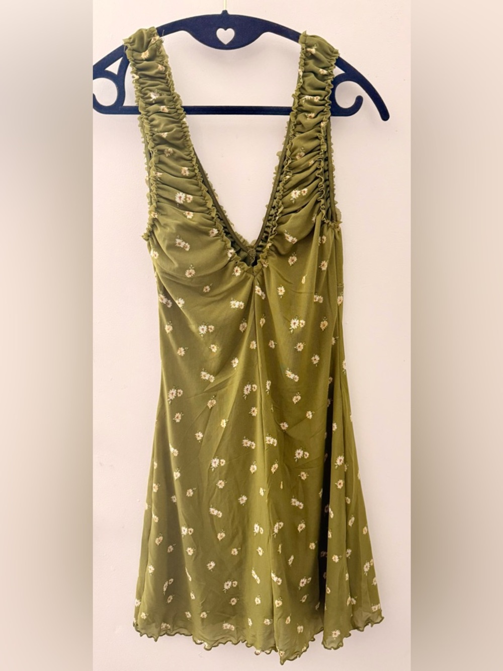 Forever 21 Olive Green Floral V-Neck Mini Dress - Picture 5 of 8